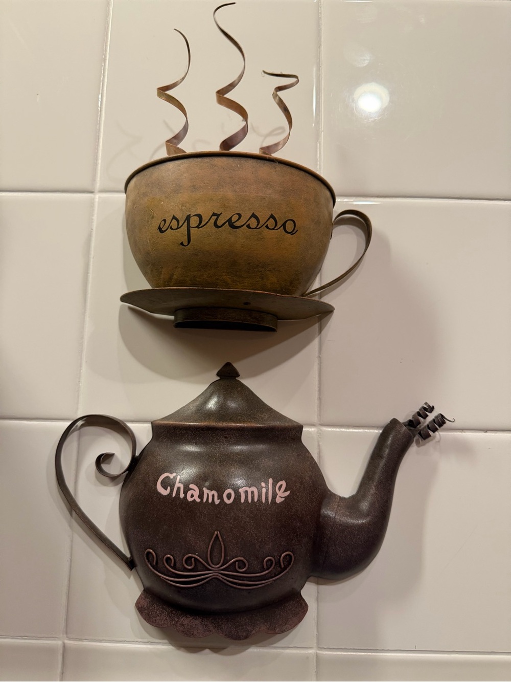 Rustic Espresso Cup & Chamomile Teapot Wall Decor - Brown